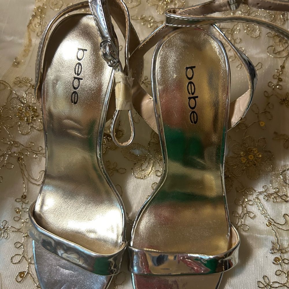Bebe Metallic Silver Heels